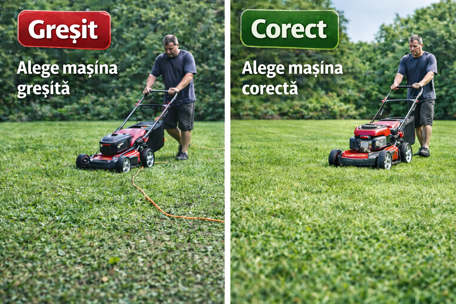 Masina tuns gazon gresita