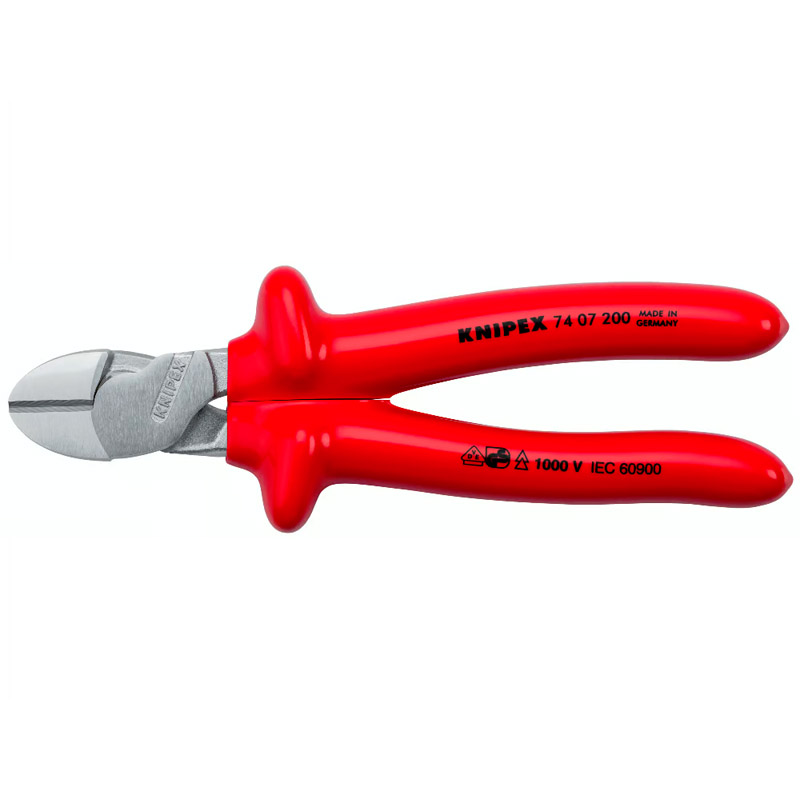 Cleste de forta KNIPEX VDE cu taietura laterala si parghie mare, 200 mm, manere izolate prin imersie