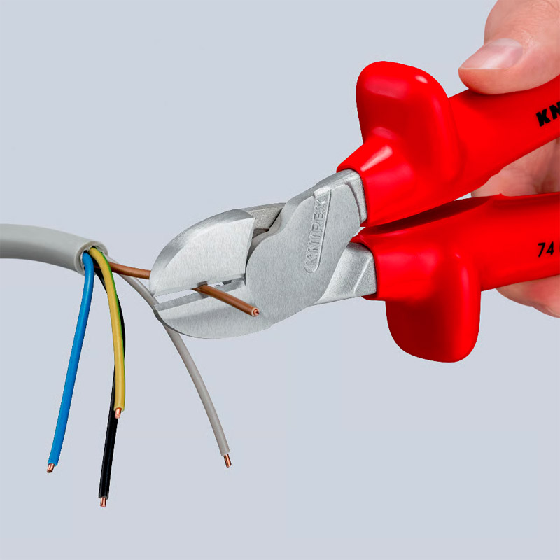 Cleste de forta KNIPEX VDE cu taietura laterala si parghie mare, 200 mm, manere izolate prin imersie