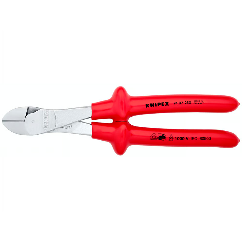 Cleste de forta KNIPEX VDE cu taietura laterala si parghie mare, 250 mm, manere izolate prin imersie