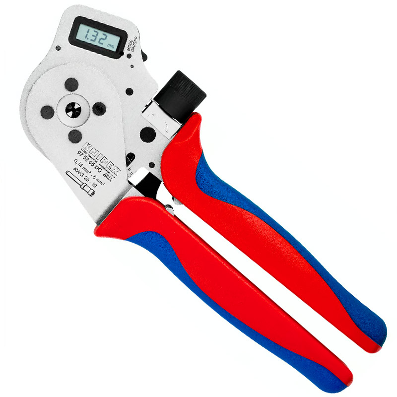 Cleste de presare KNIPEX 240 mm, cu patru dornuri pentru contacte rasucite, cu suport de contact si reglaj digital al avansului