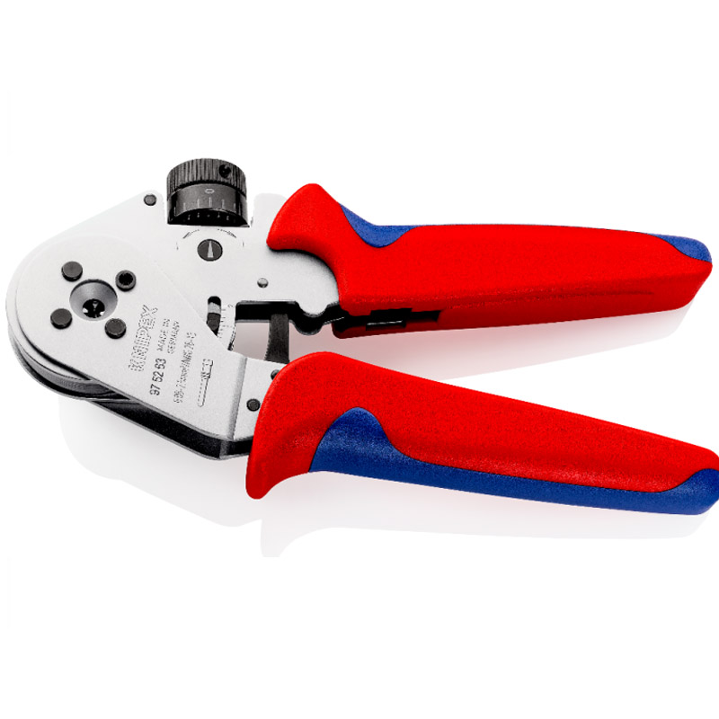 Cleste de presare KNIPEX 175 mm, cu patru dornuri pentru contacte rasucite, cu suport de contact si reglaj mecanic al avansului