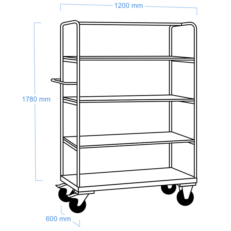 Carucior industrial inalt, 4 polite, capacitate 500 kg, RUNNER BIG 4AC