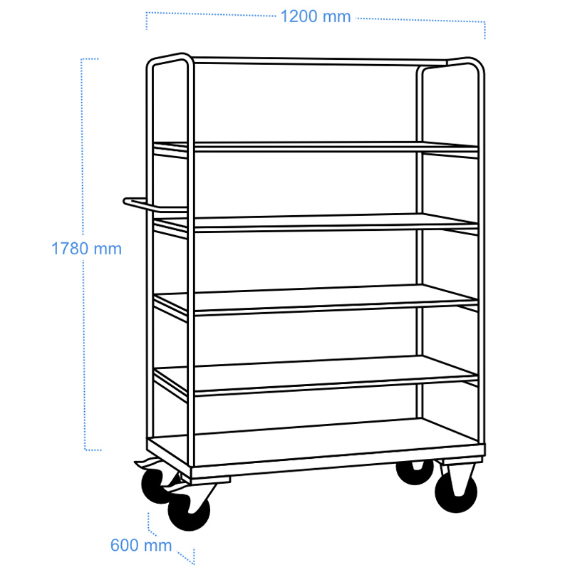 Carucior industrial inalt, 5 polite, capacitate 500 kg, RUNNER BIG 5AC