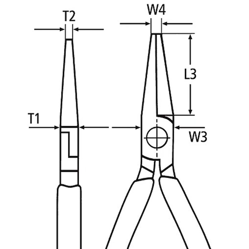 Cleste (patent) KNIPEX cu cioc lung semirotund,  140 mm, manere acoperite plastic
