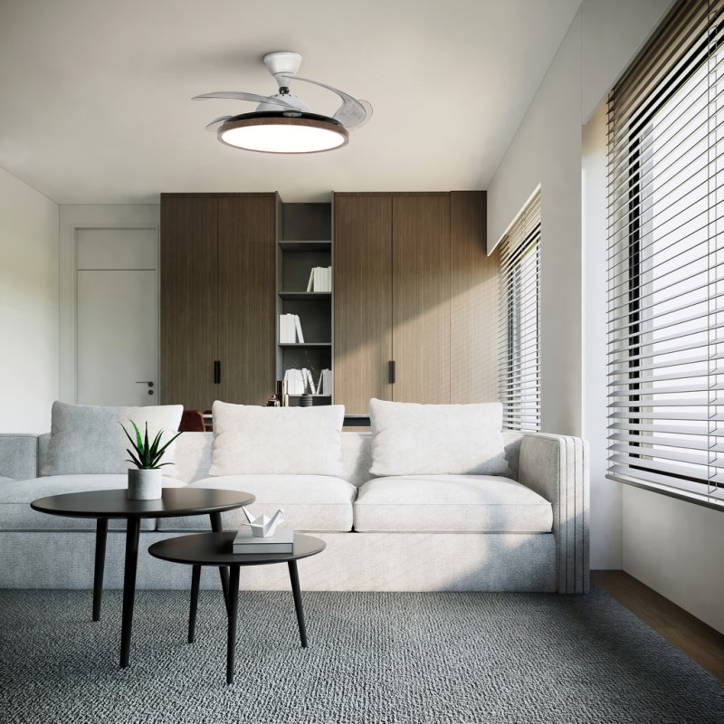 Ventilator de plafon, 20W, diametru 112cm, palete transparente ABS, LED 30W 3300 lumeni, telecomanda, Aelion