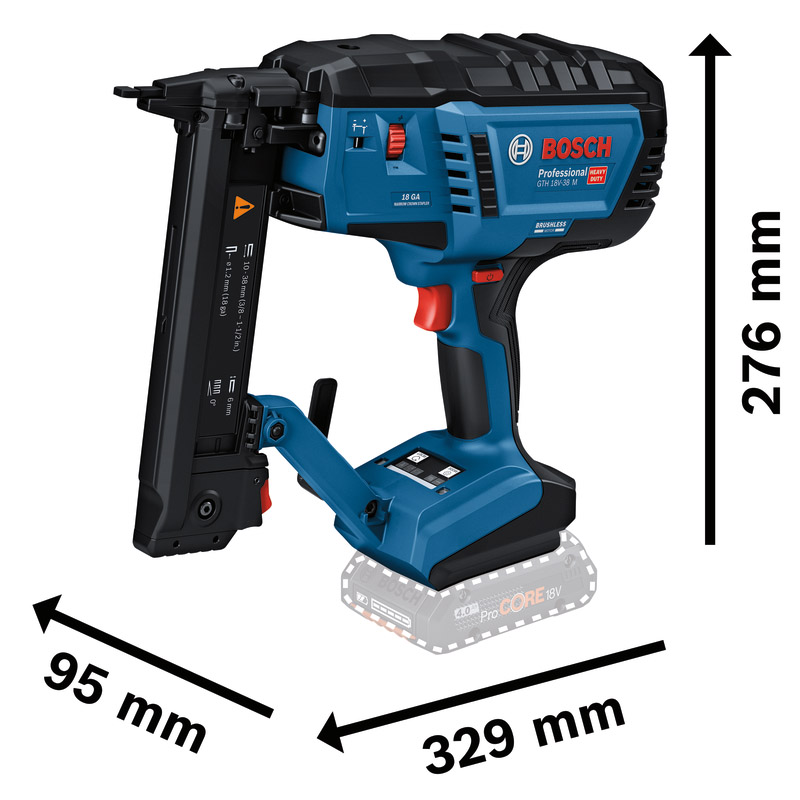 Pistol BOSCH pentru capse, cu acumulatori 18V, capse 10-38 mm, SOLO, PRO GTH18V-38M