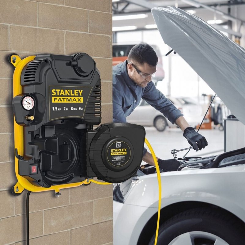 Compresor de perete fara ulei, 2l, 160l/min, 8bar, furtun 9m, Stanley FATMAX FMXCMD152WE