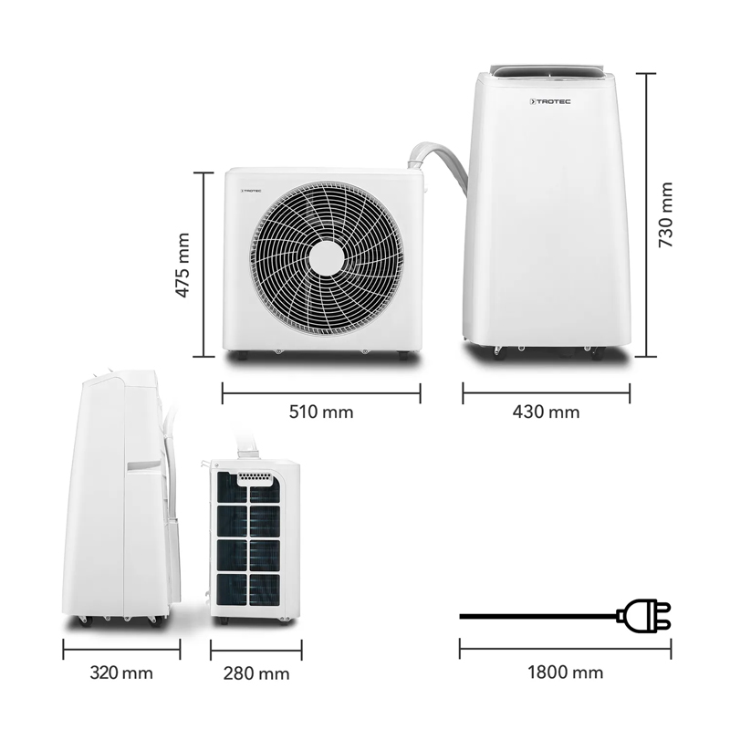 Aparat de aer conditionat portabil split unit cu unitate exterioara Trotec, cu functie de incalzire, PAC-S3510SH WiFi, 3.5 kW, 450m³/h