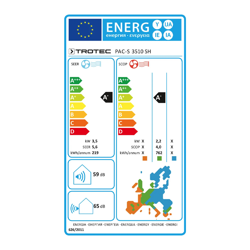 Aparat de aer conditionat portabil split unit cu unitate exterioara Trotec, cu functie de incalzire, PAC-S3510SH WiFi, 3.5 kW, 450m³/h