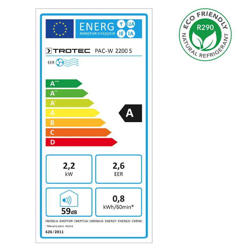 Aparat de aer conditionat de perete Trotec, PAC-W2200S, 2.2 kW, 500m³/h