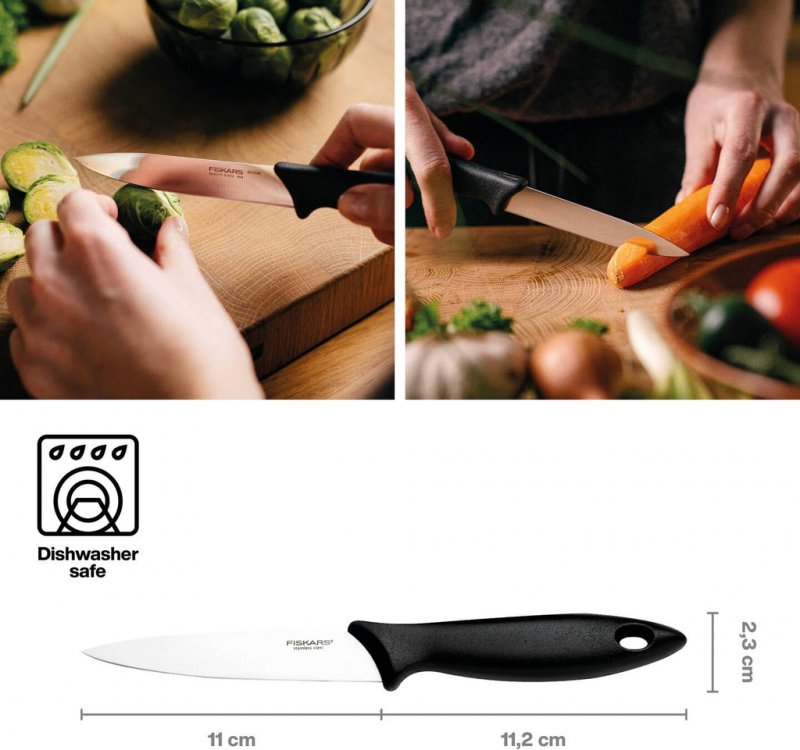 Cutit pentru legume, Fiskars, ESENTIAL, lama inoxidabila, 11 cm
