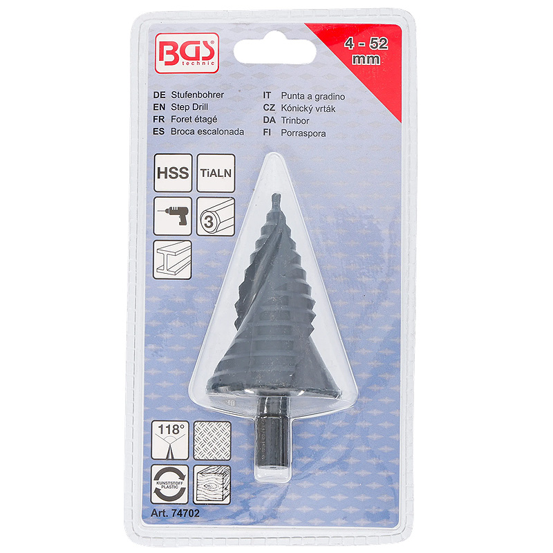 Burghiu conic in trepte Ti-AIN, 4 - 52 mm, BGS 74702