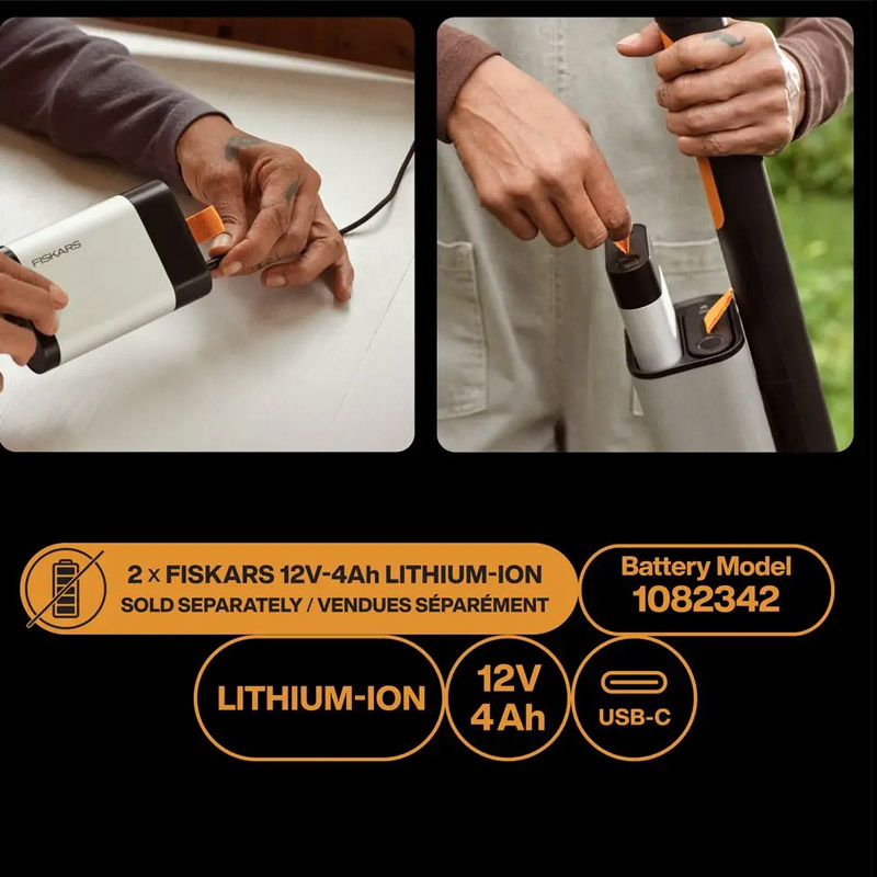 Foarfeca telescopica pentru taiat ramuri/crengi cu acumulator Fiskars eLopper, 2x 12V 4.0 Ah Li-ion, capacitate de taiere 32 mm, 130 - 170 cm, SOLO