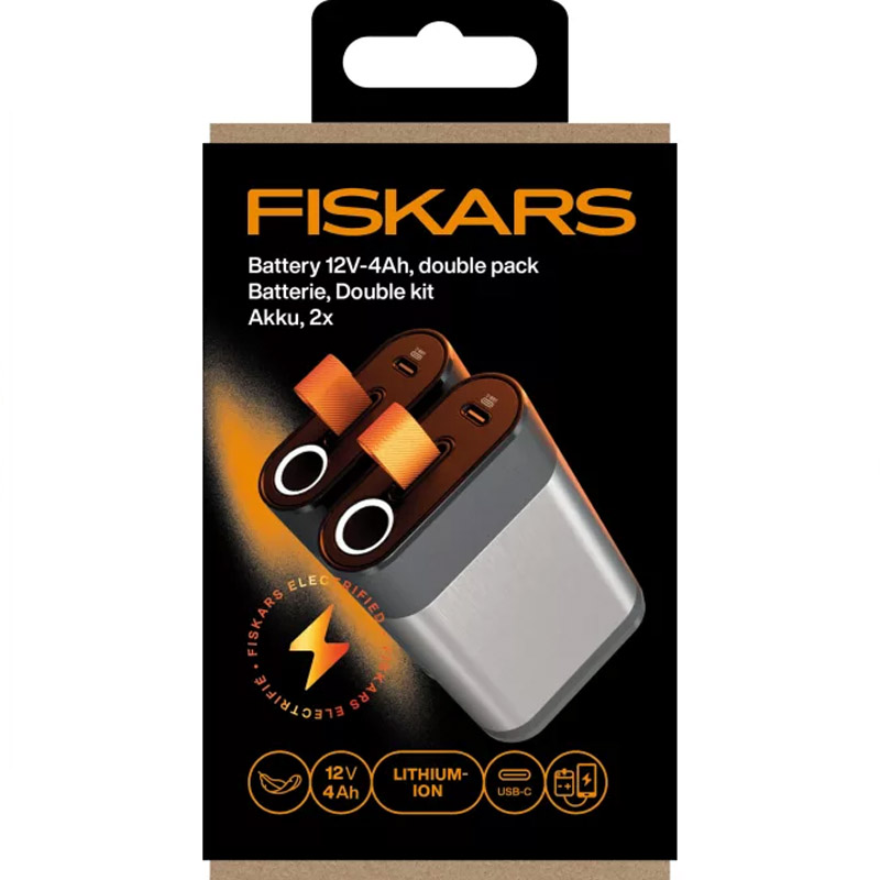 Set 2 acumulatori Fiskars ePruner 12V 4Ah, USB-C