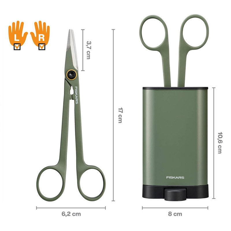 Foarfeca de precizie Fiskars Plant Care, pentru finisarea plantelor de gradina, cu suport, 17 cm