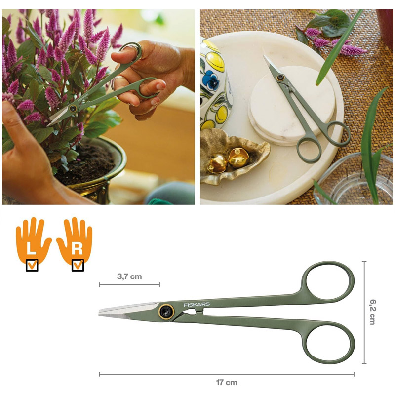 Foarfeca de precizie Fiskars Plant Care, pentru finisarea plantelor de gradina, cu suport, 17 cm