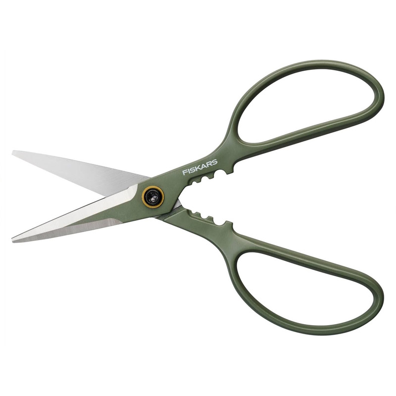 Foarfeca de precizie Fiskars Plant Care, pentru taieturi netede pe plante de apartament si flori, cu suport, 18.8 cm