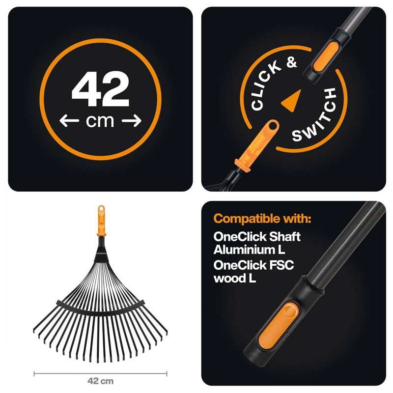 Grebla pentru frunze Fiskars OneClick 42 cm, marime 