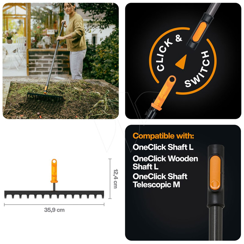 Grebla pentru sol Fiskars OneClick 35.9 cm, marime 