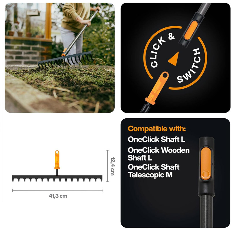 Grebla pentru sol Fiskars OneClick 41.3 cm, marime 