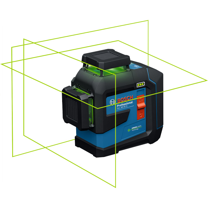 Nivela laser cu 3 linii BOSCH GLL 80-33 G, acumulator BA 3.7V, 3.0Ah, verde