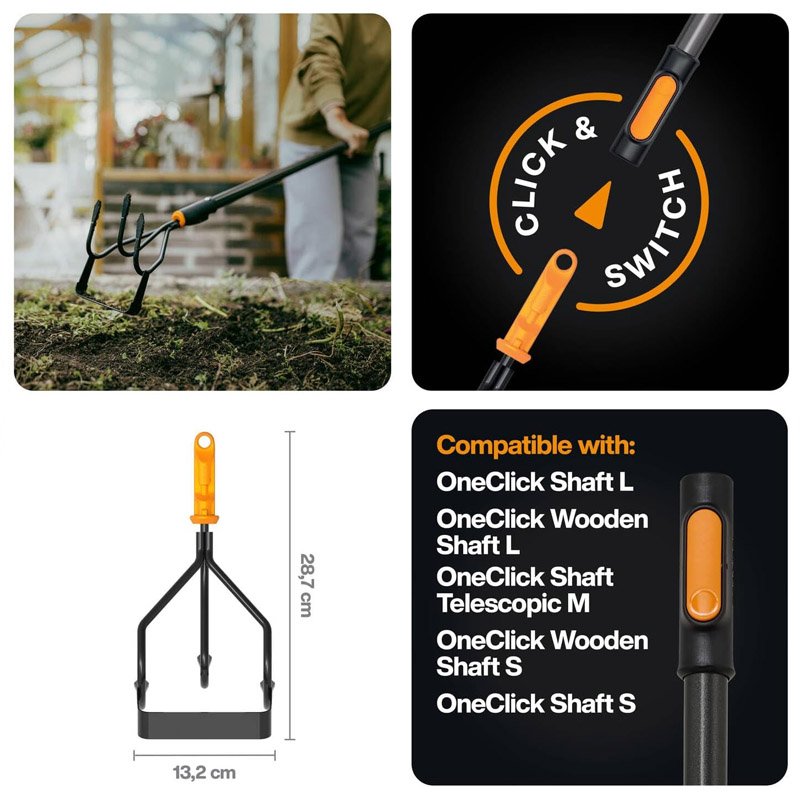 Cultivator cu racleta Fiskars OneClick fara coada, 13.2 cm