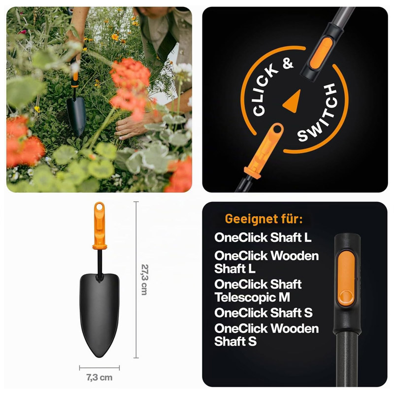 Plantator pentru gradina Fiskars OneClick, fara coada, 27.3 cm