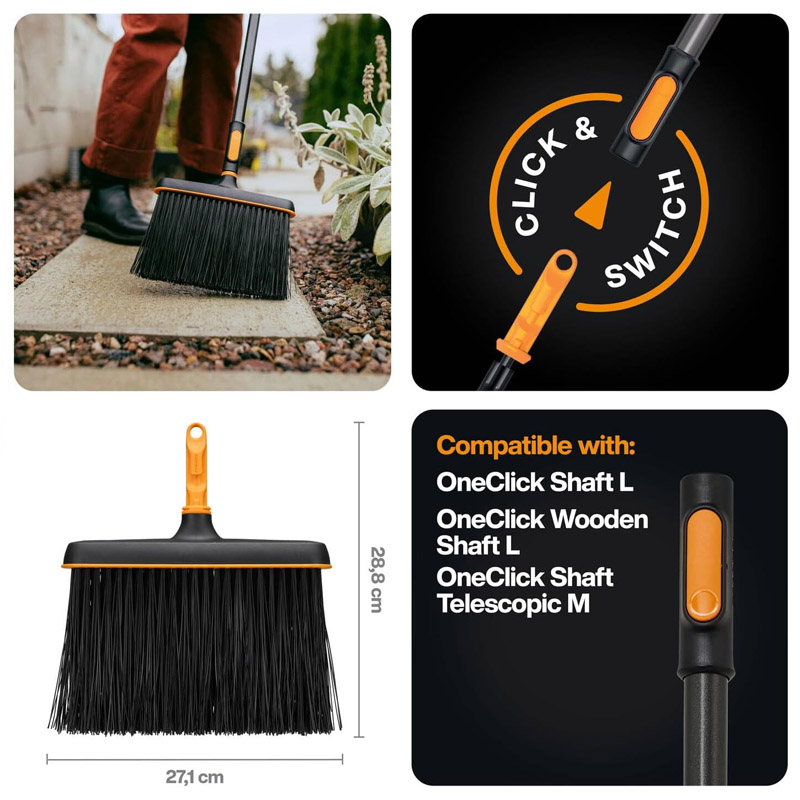 Matura universala Fiskars OneClick, pentru exterior si murdarie grosiera, fara coada, 27.1 cm