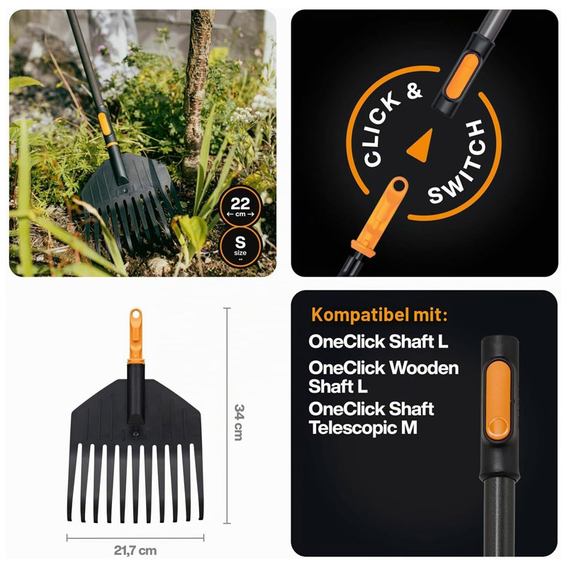 Grebla pentru gradina Fiskars OneClick, plastic, fara coada, 21.7 cm