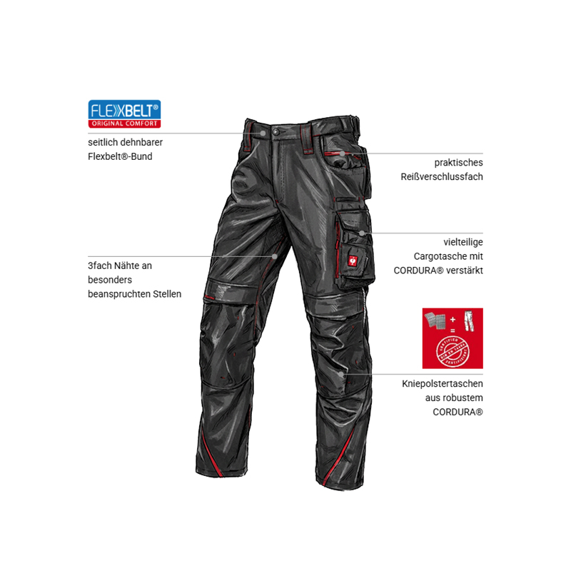 Pantaloni de lucru ergonomici Strauss, e.s.motion 2020, negru grafit-rosu, marimea 38