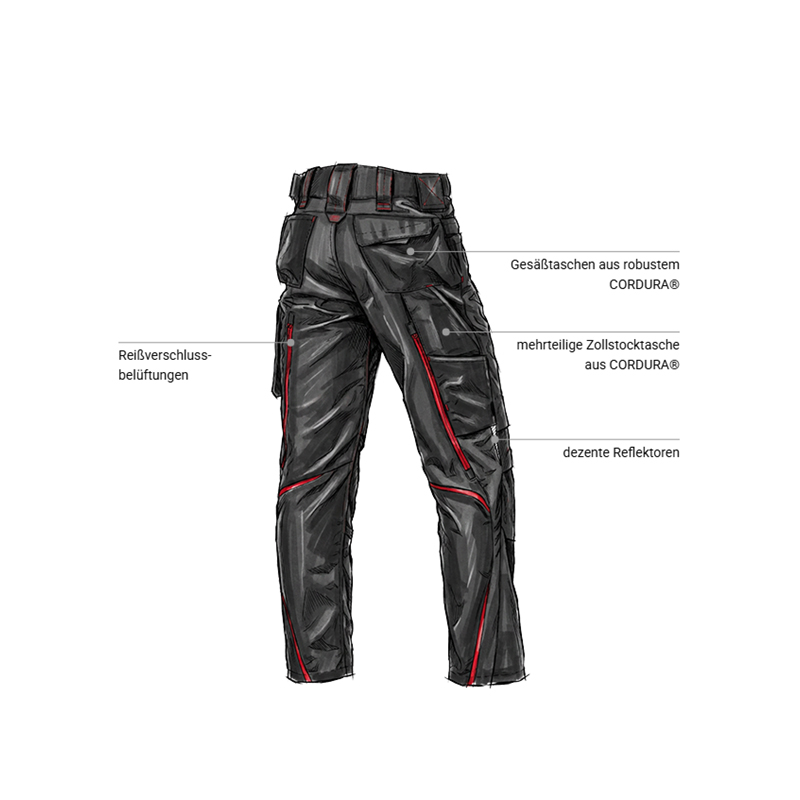 Pantaloni de lucru ergonomici Strauss, e.s.motion 2020, negru grafit-rosu, marimea 38