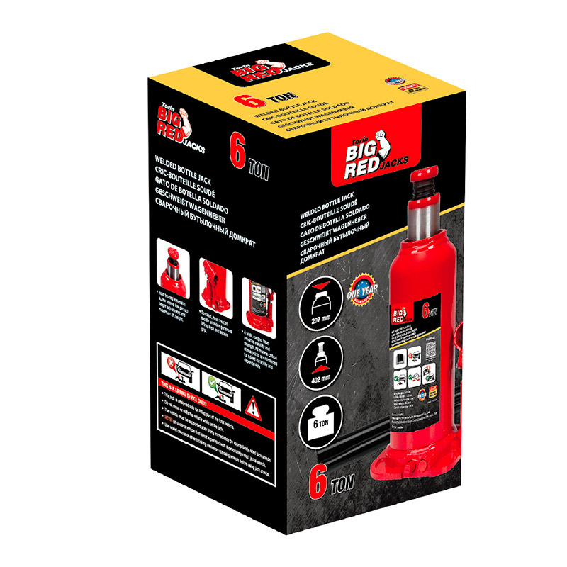 Cric hidraulic butelie, 6t, 207-402mm, BigRed, sudat
