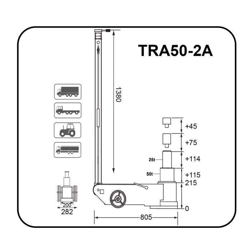 Cric hidro - pneumatic 50 /25 T 215-330 mm / 215-329 mm cu extensii 75+45 mm, BigRed model TRA50-2A