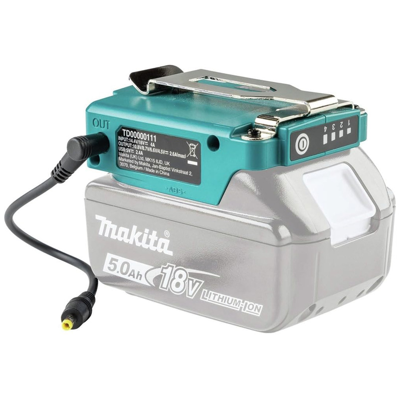 Suport acumulator Makita LXT, 14,4–18V, USB-A