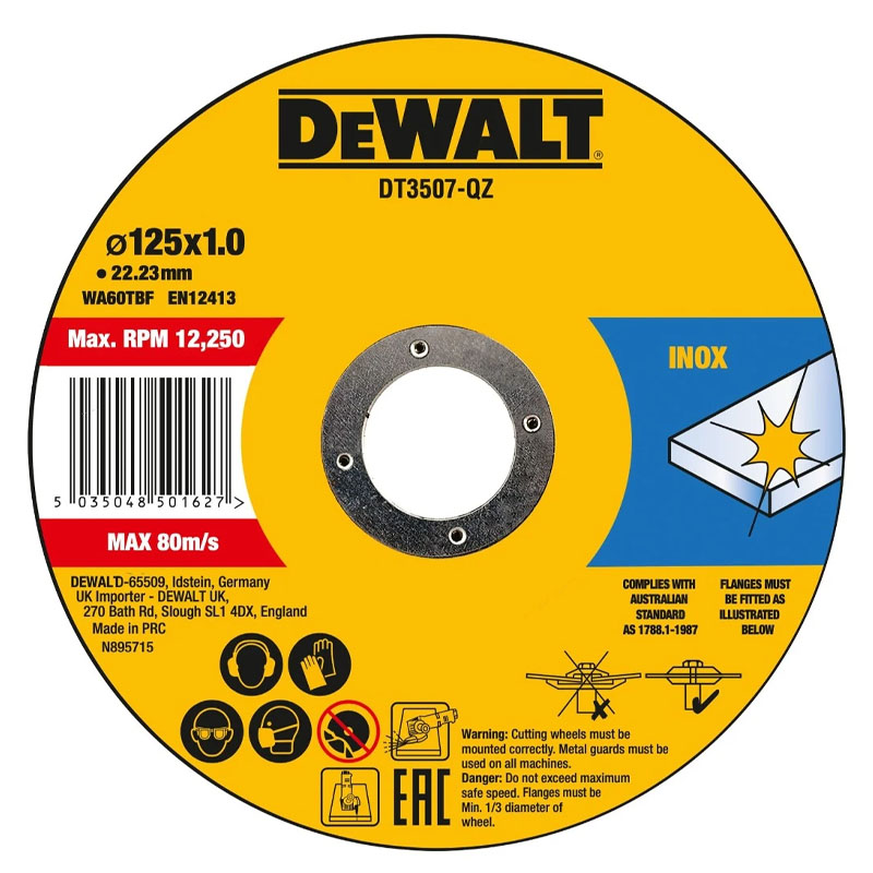 Set 10 discuri pentru taiere rapida in inox DeWalt DT3507-QZ, 125 x 22.23 x 1 mm