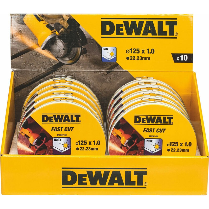 Set 10 discuri pentru taiere rapida in inox DeWalt DT3507-QZ, 125 x 22.23 x 1 mm