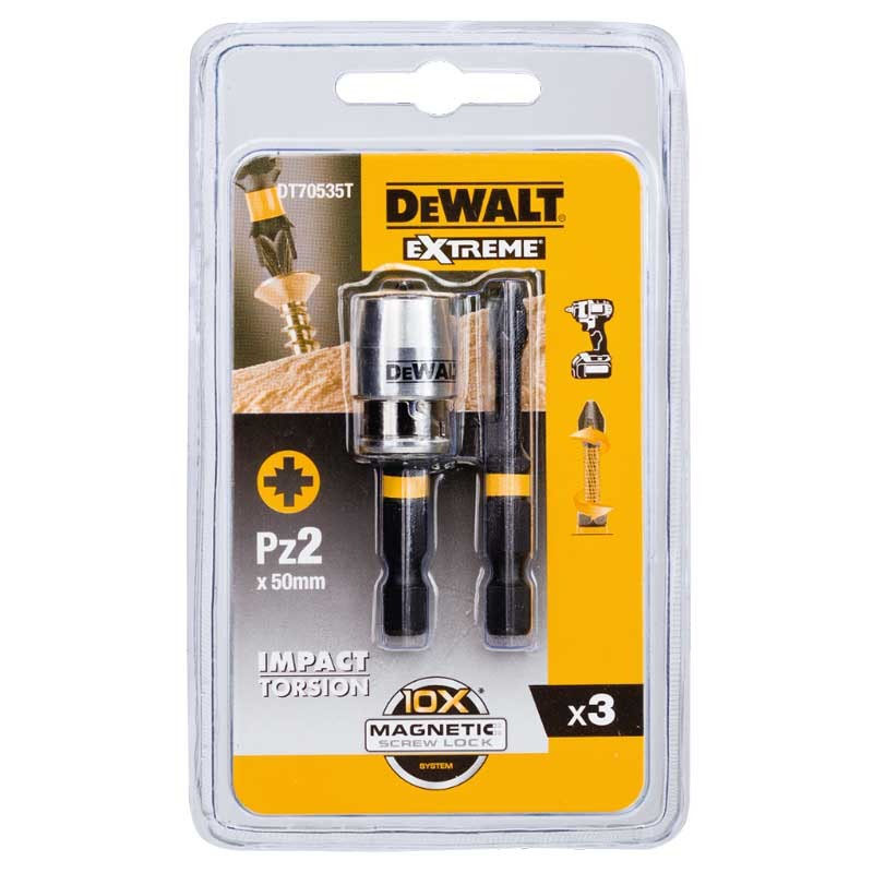 Set 2 biti de torsiune PZ2 DeWalt EXTREME FLEXTORQ, 50 mm, cu manson magnetic Screwlock
