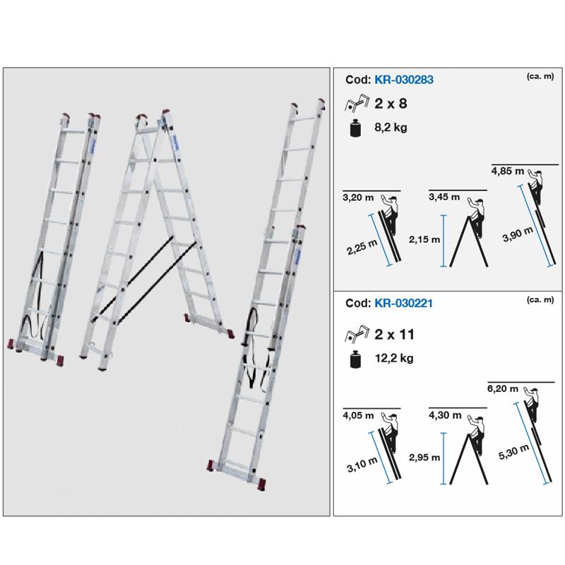 Scara multifunctionala din aluminiu Corda, 2x8 trepte