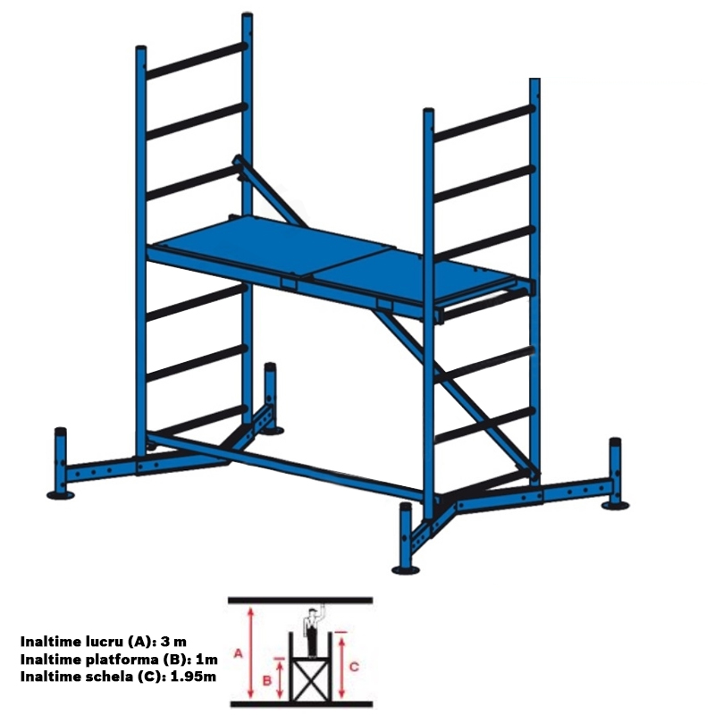 Schela Climtec 0,6 x 1.5m, aluminiu, inaltime lucru 3m, modul 0 (baza)