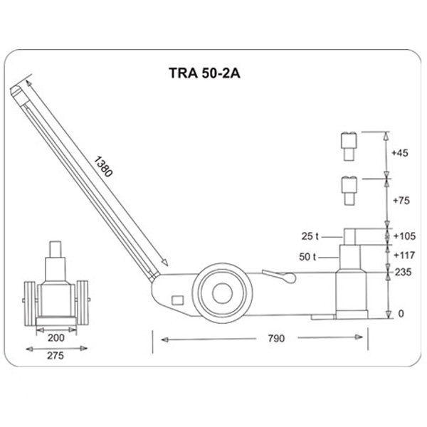 Cric hidro-pneumatic 50t, doua trepte, Big Red tip TRA50-2A