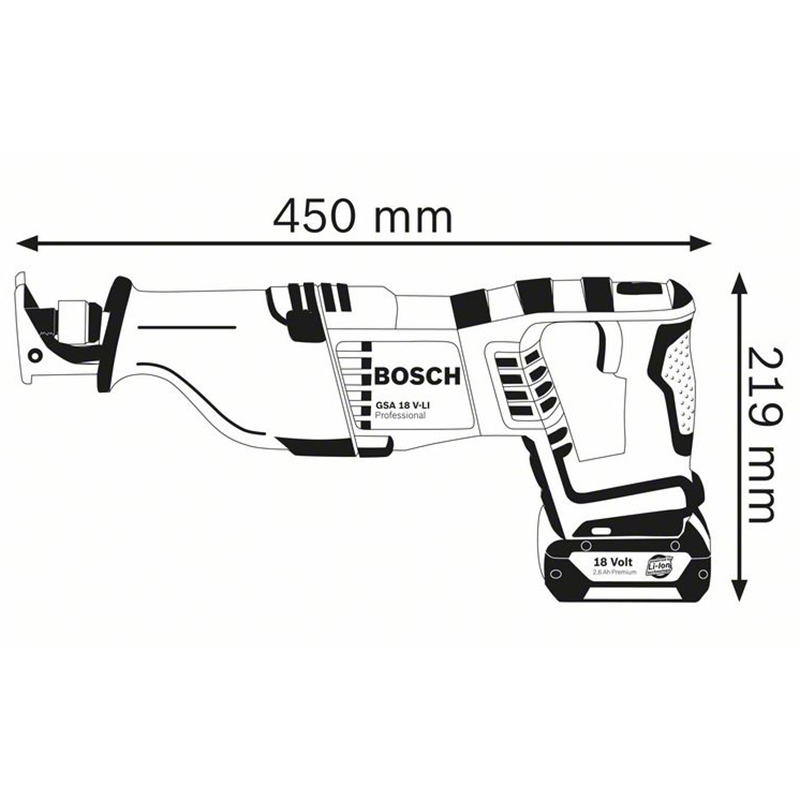 Fierastrau alternativ (sabie) cu 2 acumulatori 18V 5.0Ah, tip GSA 18 V-LI