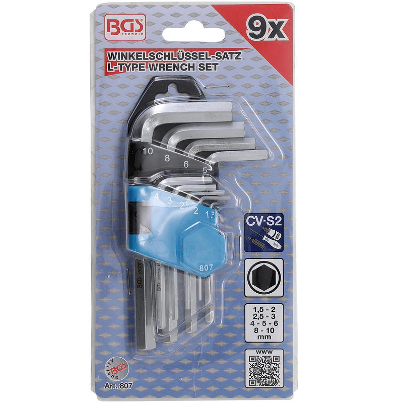 Set 9 chei imbus tip L, 1.5-10 mm, BGS