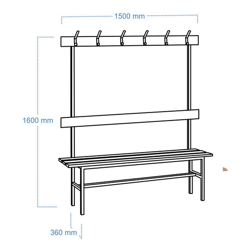 Banca pentru vestiar cu cuier, simpla, OP E/H 1500
