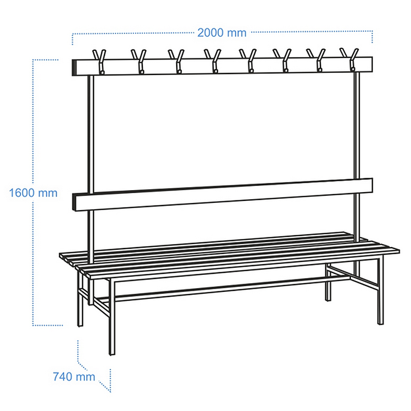 Banca pentru vestiar cu cuier, dubla, OP K/H 2000