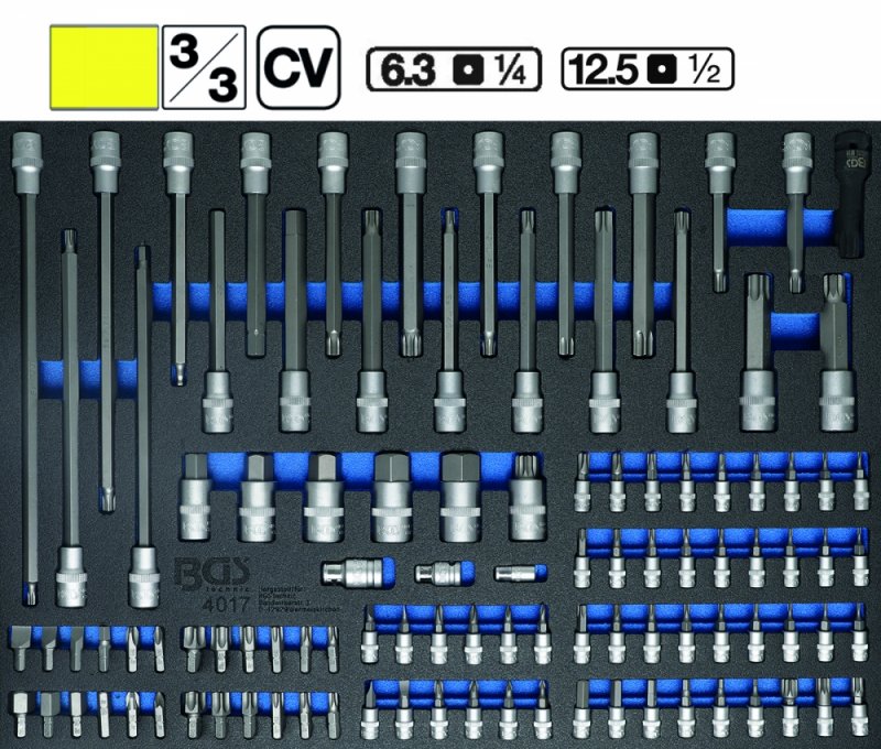 Organizator pentru carucior BGS, varfuri si chei cu varf, 104 piese, 3/3 sertar