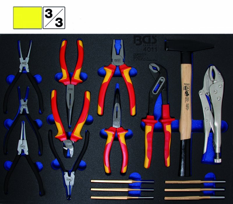 Organizator pentru carucior cu 17 clesti, ciocane, punctatoare, 3/3 sertar