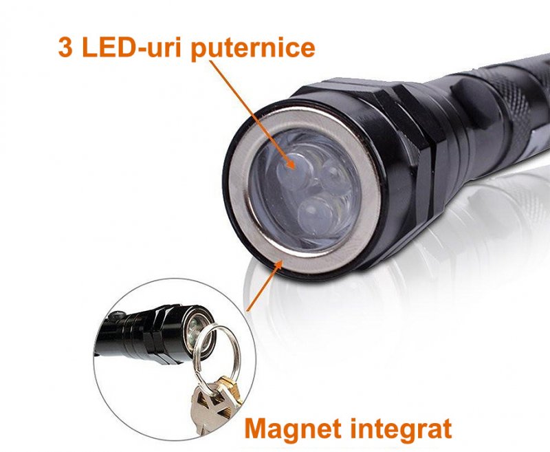 Lanterna LED extensibila cu dispozitiv magnetic de ridicat
