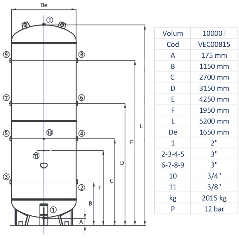 Rezervor de aer 10000 l, vertical, 12bar, vopsit, Made in Italy