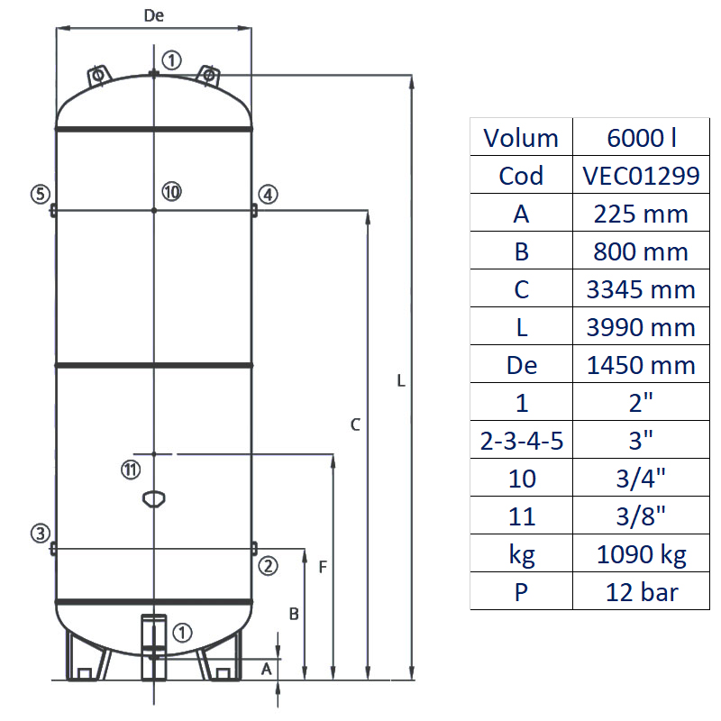 Rezervor de aer 6000 l, vertical, 12bar, vopsit, Made in Italy